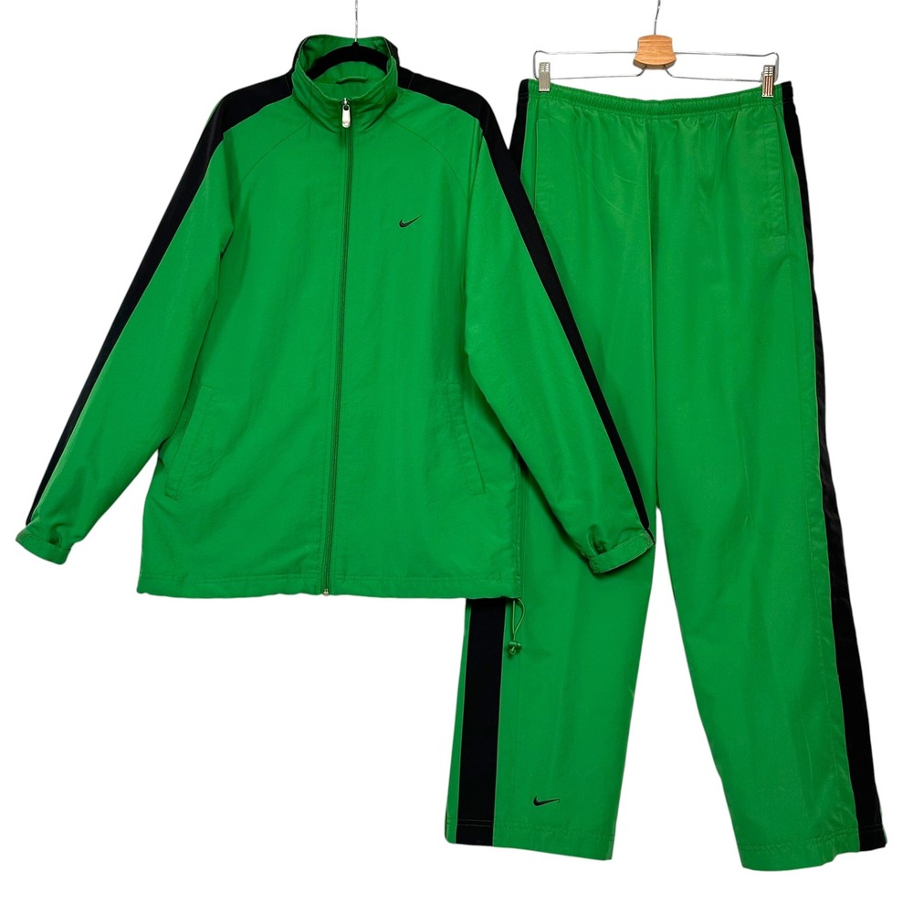 VTG Y2K Nike Tracksuit Set Silver Tag Windbreaker Jacket Pants L Green Poly Warp